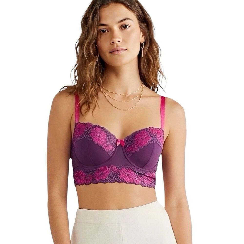 Adore me Womens Push up Underwire Bra size 34DD Pink Purple Lace  Sexy NWT